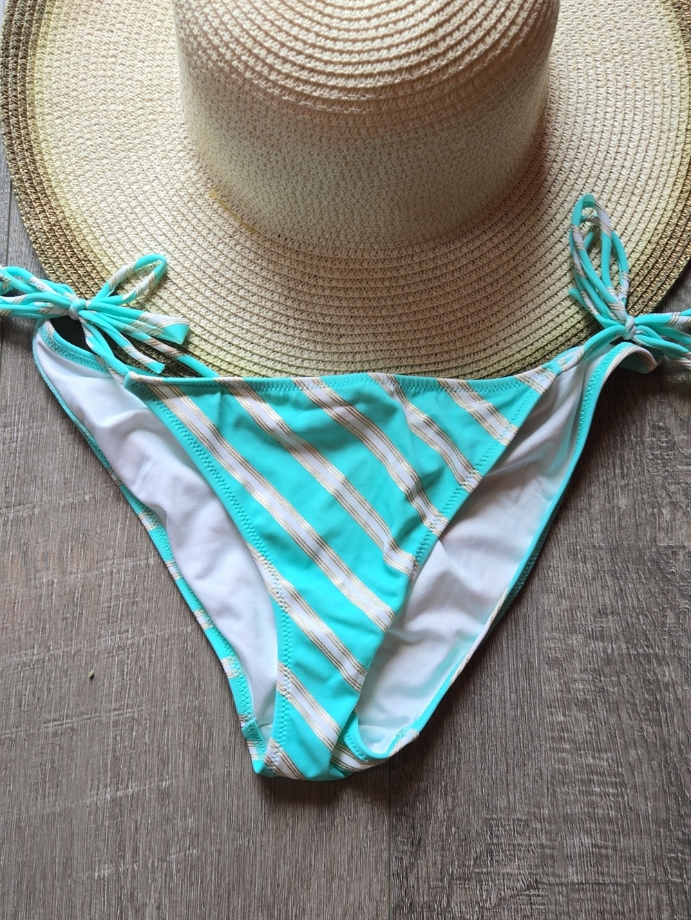 Victoria's Secret Aqua and White Striped Tie-Side Bikini Bottom. Small